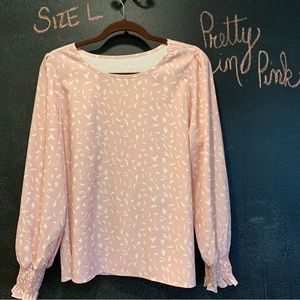 Light Pink print long sleeve shirt with shirted cuff sleeve